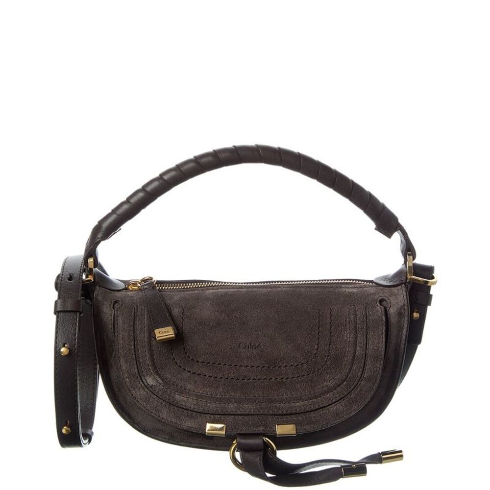 Chloé Marcie Mini Suede & Leather Shoulder Bag, Brown